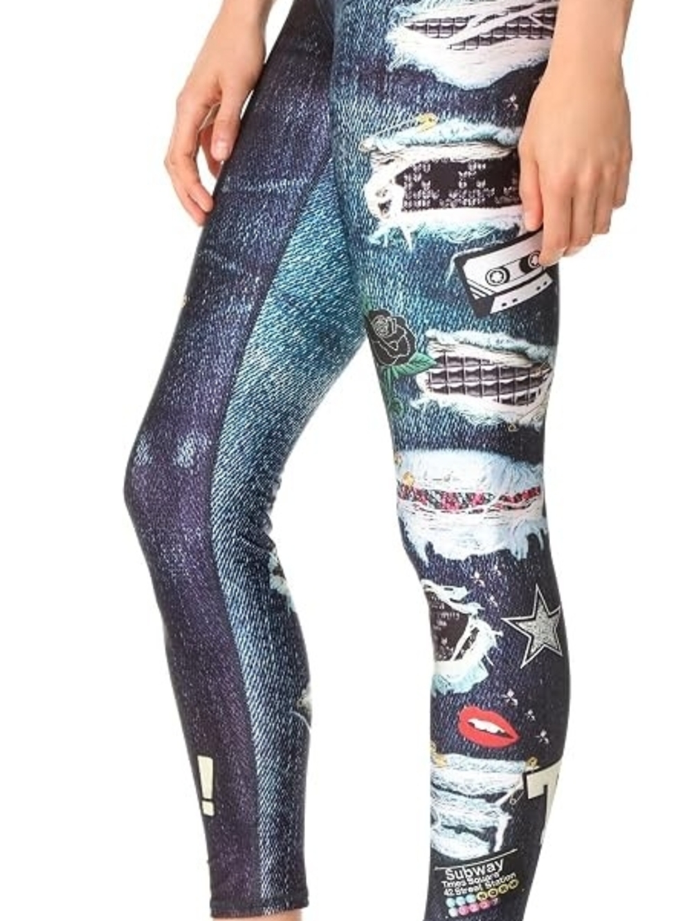 Terez Blue Distressed Graphic Jeggings with Multi-Colored Patches